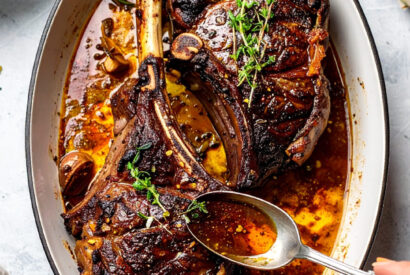 Thumbnail for Garlic herb butter basted cowboy ribeye steak