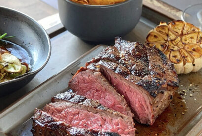 Thumbnail for Grilled Ribeye Steak With Roasted Garlic And Crispy Potato Wedges