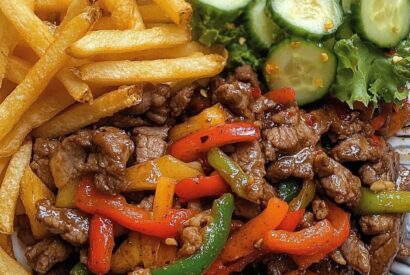 Thumbnail for Stir-Fried Beef & Veggies with Fries and Fresh Salad