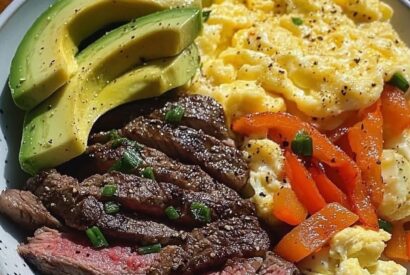 Thumbnail for Steak & Scrambled Eggs with Sautéed Peppers + Fresh Avocado 