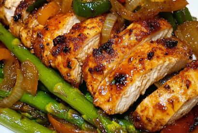 Thumbnail for Spicy Seared Chicken with Sautéed Asparagus & Peppers 🍗🌶️🥦